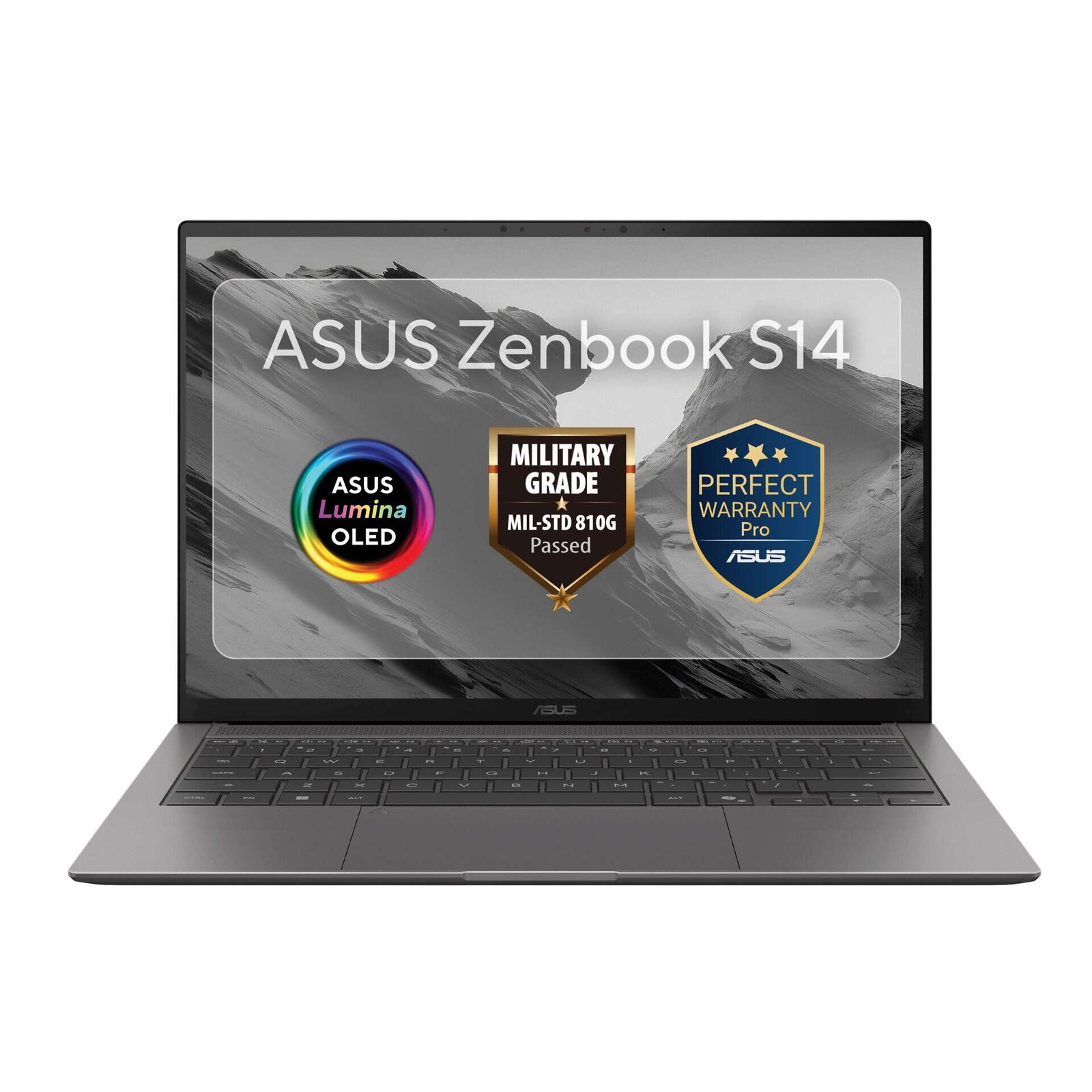 لابتوب ASUS Zenbook S 14 – معالج Intel® Core™ Ultra 7 355، ذاكرة 32 جيجابايت، سعة 1 تيرابايت SSD، بطاقة Intel® Graphics، شاشة 14 بوصة 3K OLED، ويندوز 11، رمادي Antrim (UX5406AA-SW317W)